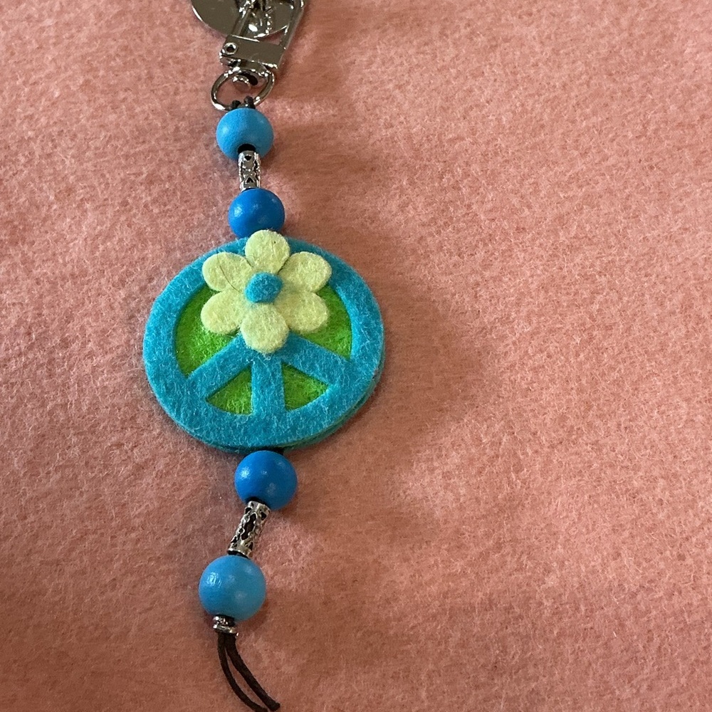 Hand Crafted Blue and Green Peace Sign Phone Case Charm